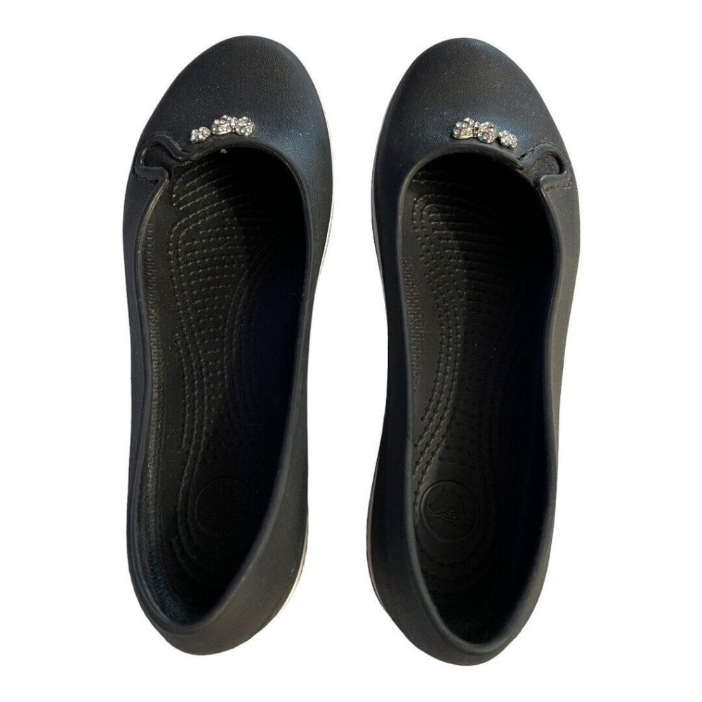 Crocs Ballet Flats Womens 6 Black‎ Rhinestone Slip On Casual Shoes Comfort - Picture 3 of 9